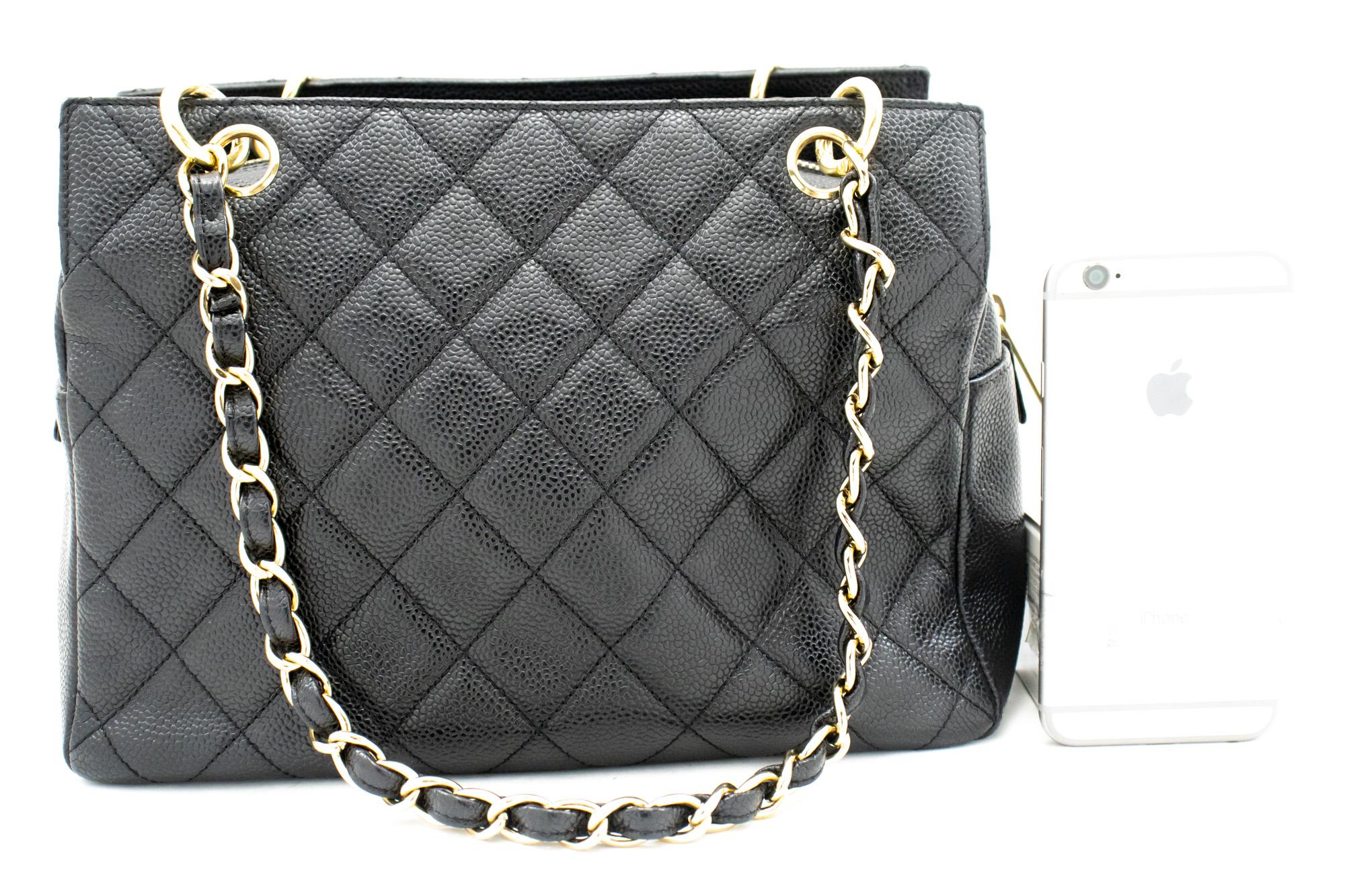 CHANEL Caviar Chain Shoulder Shopping Tote Bag Black Quilted Purse In Good Condition In Takamatsu-shi, JP