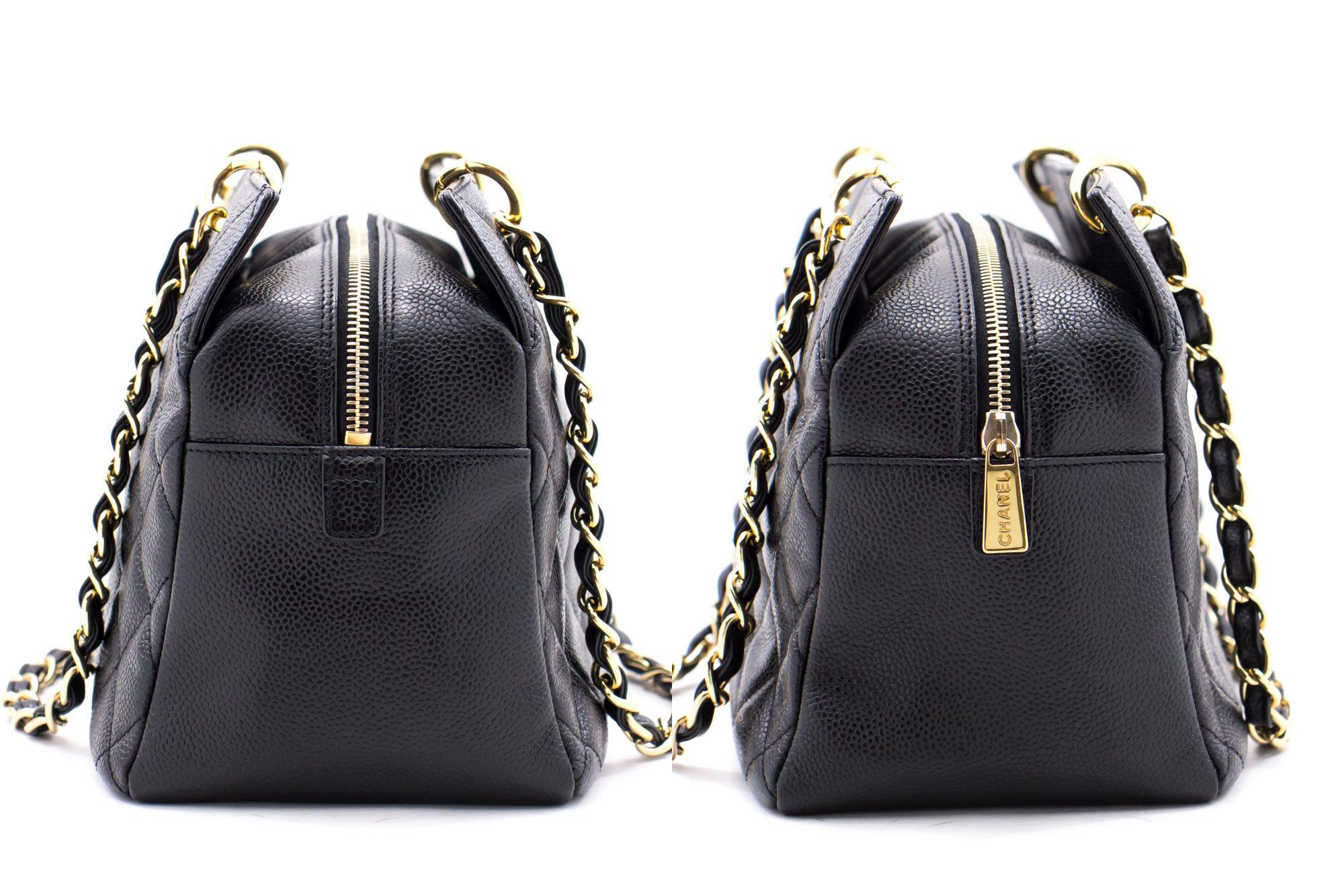 CHANEL Caviar Chain Shoulder Shopping Tote Bag Black Quilted Purse at