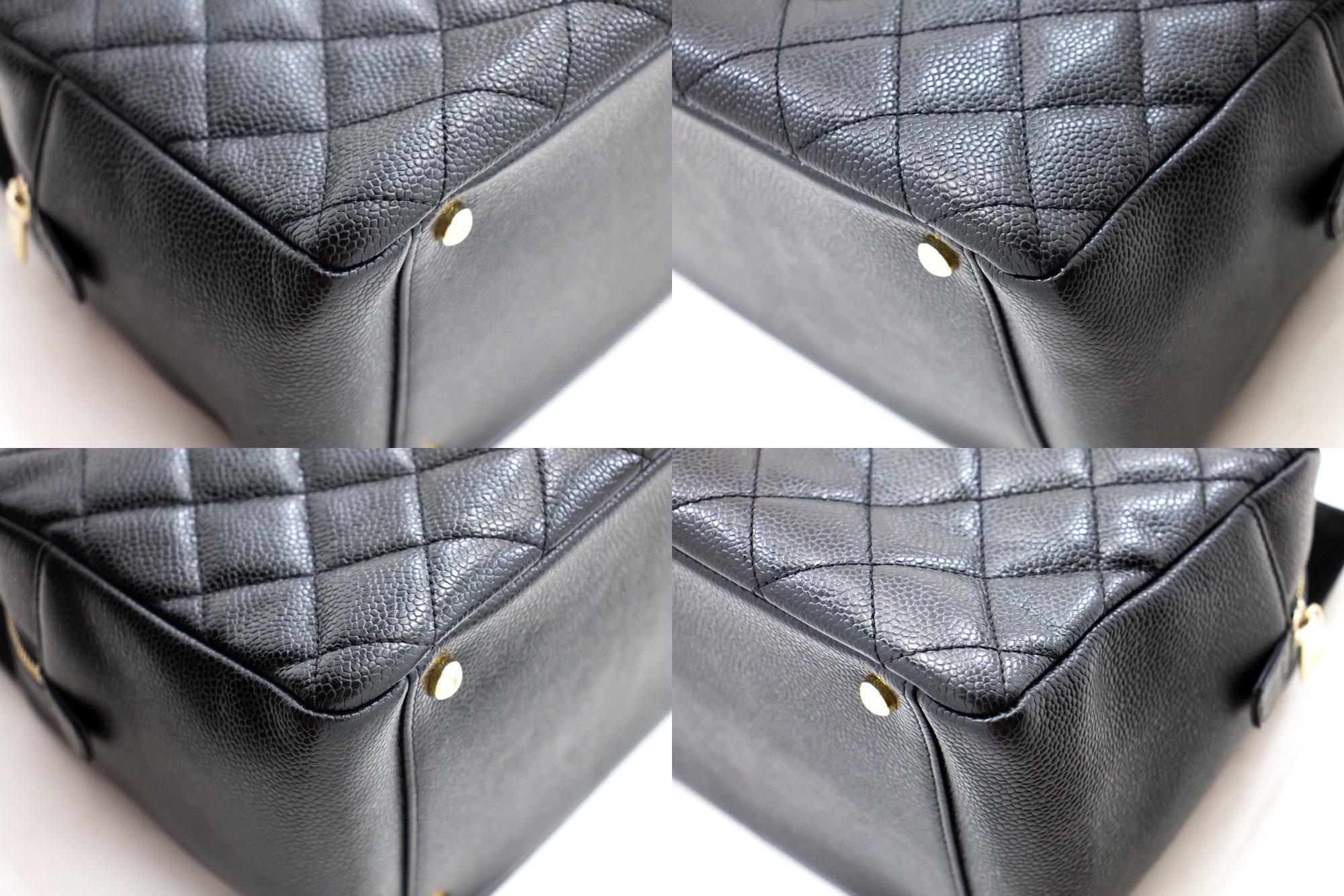 CHANEL Caviar Chain Shoulder Shopping Tote Bag Black Quilted Purse at