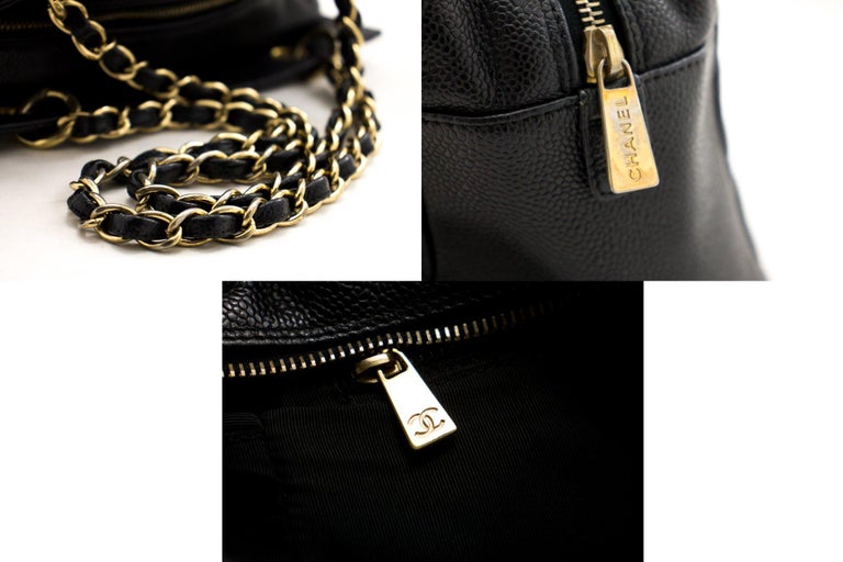 CHANEL Caviar Chain Shoulder Shopping Tote Bag Black Quilted Purse
