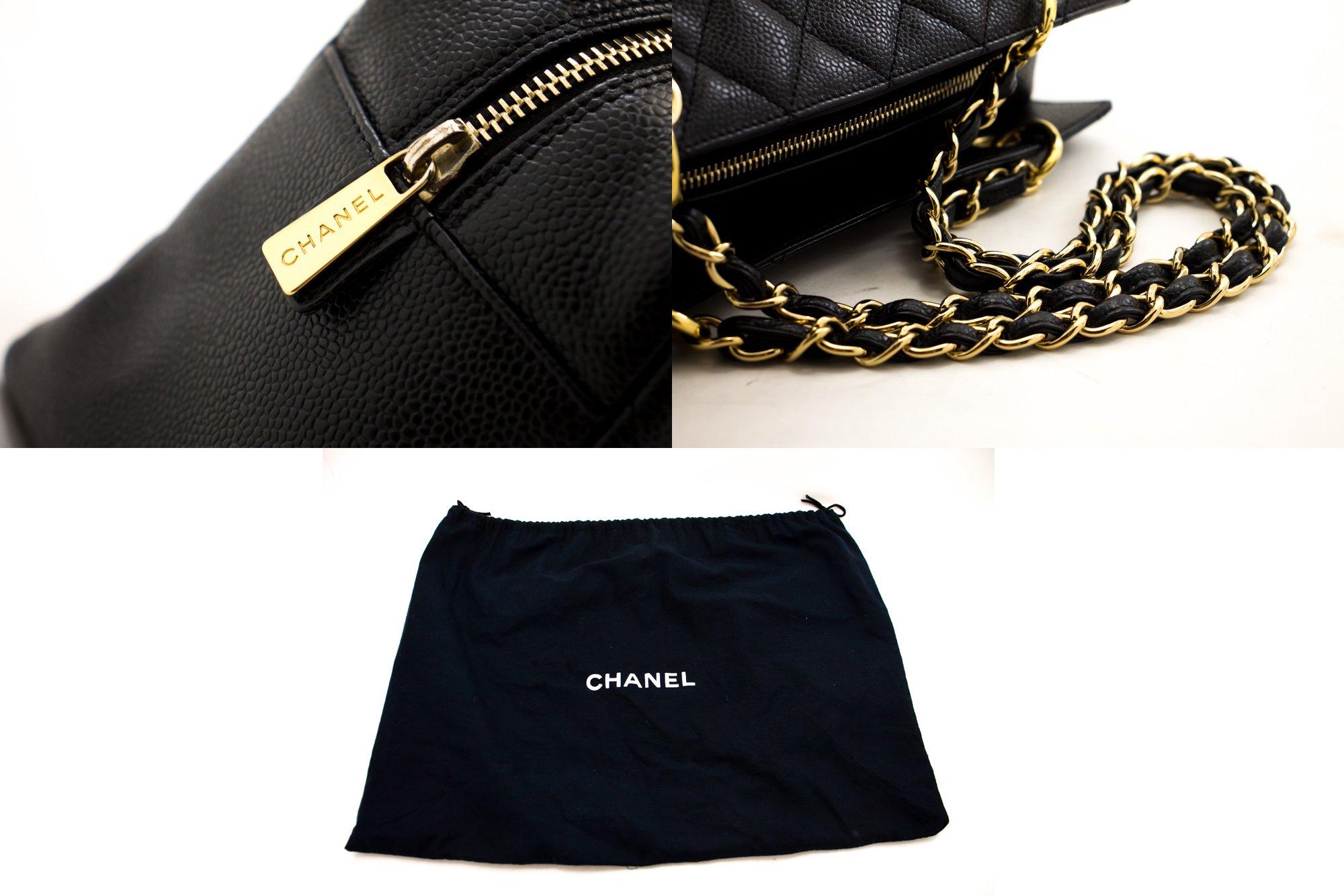 CHANEL Caviar Chain Shoulder Shopping Tote Bag Black Quilted Purse 3