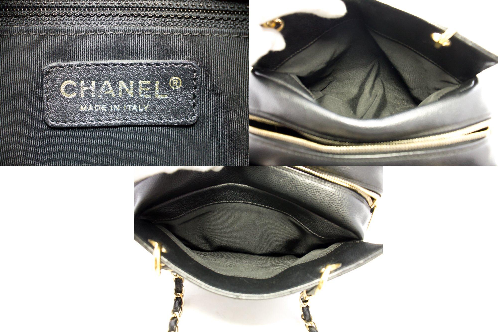 CHANEL Caviar Chain Shoulder Shopping Tote Bag Black Quilted Purse 1