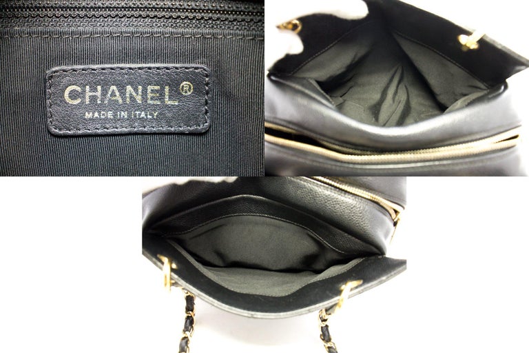 CHANEL Caviar Chain Shoulder Shopping Tote Bag Black Quilted Purse For
