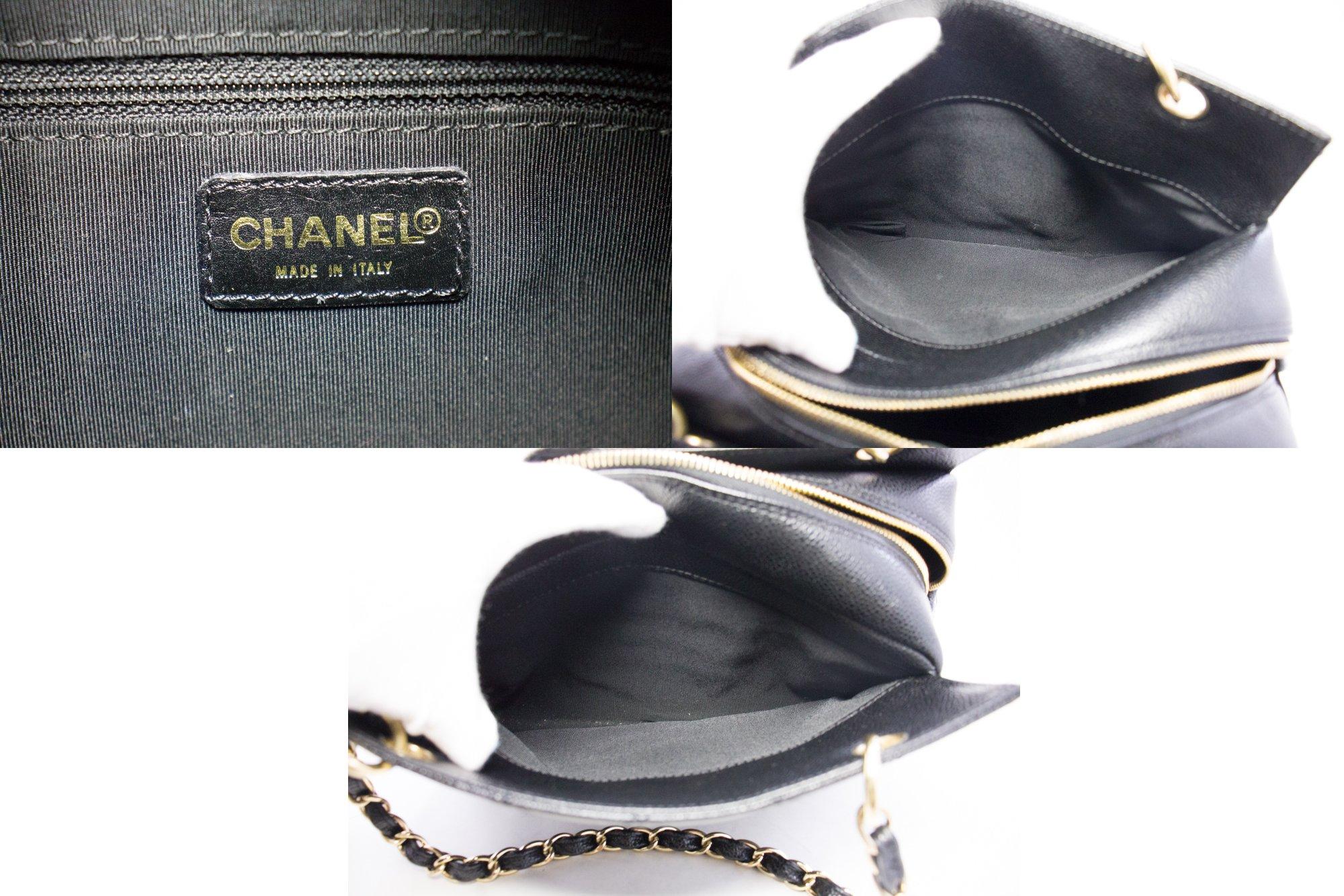 CHANEL Caviar Chain Shoulder Shopping Tote Bag Black Quilted Purse 4
