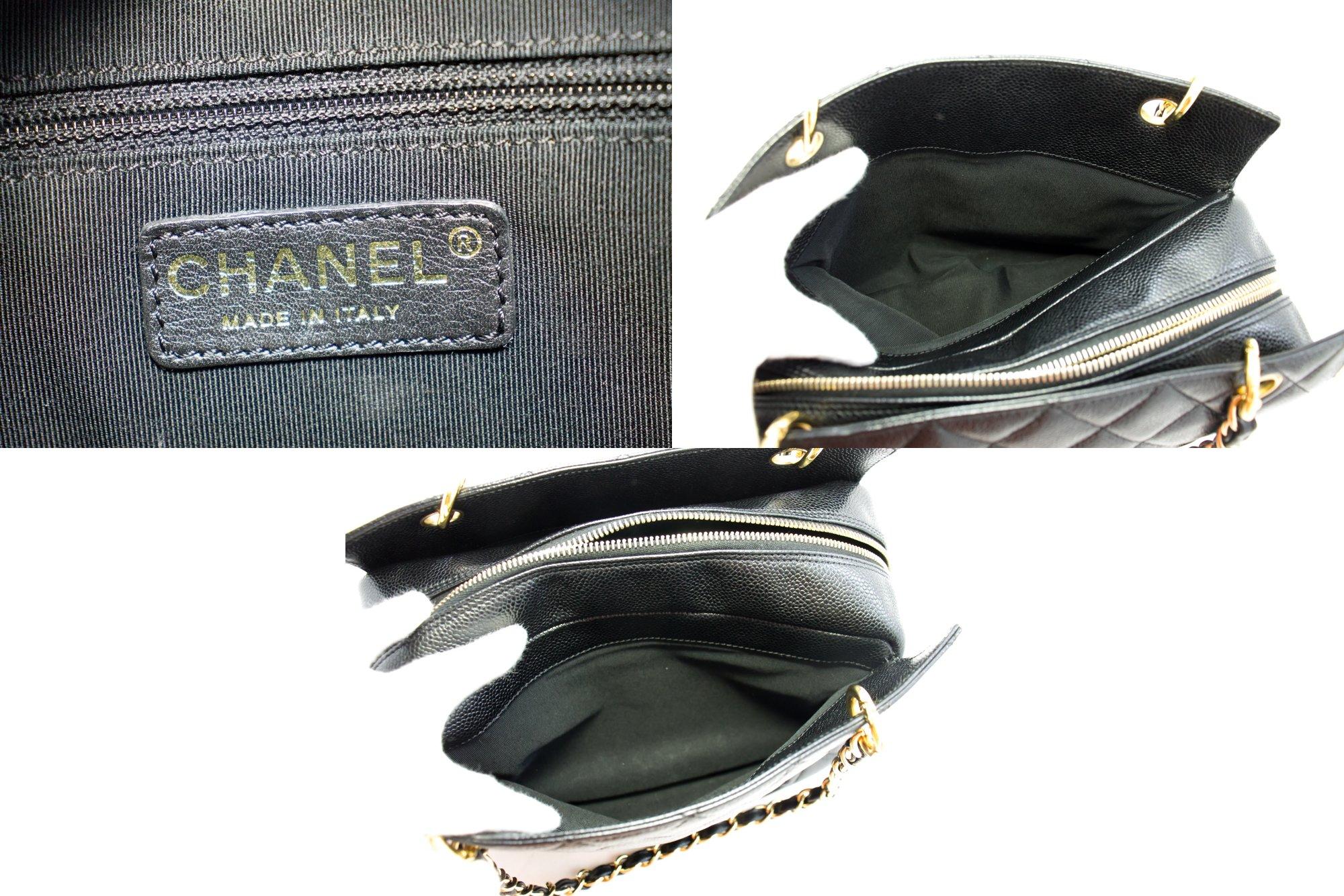CHANEL Caviar Chain Shoulder Shopping Tote Bag Black Quilted Purse 4