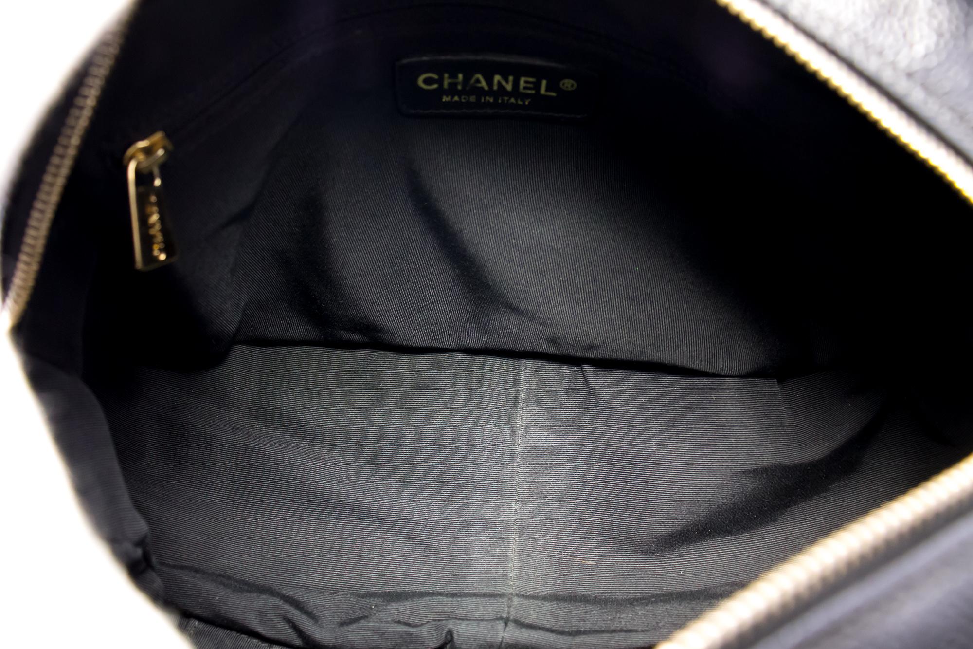 CHANEL Caviar Chain Shoulder Shopping Tote Bag Black Quilted Purse 2