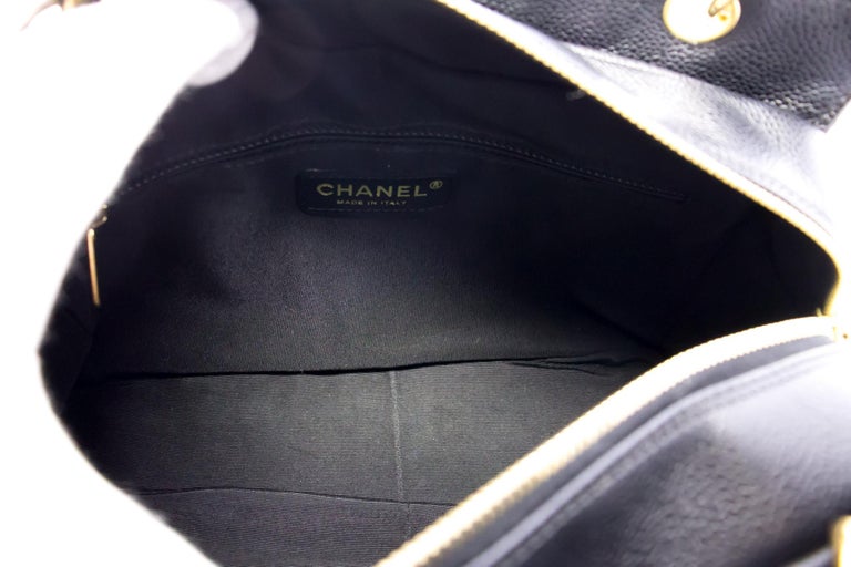 CHANEL Caviar Chain Shoulder Shopping Tote Bag Black Quilted Purse For