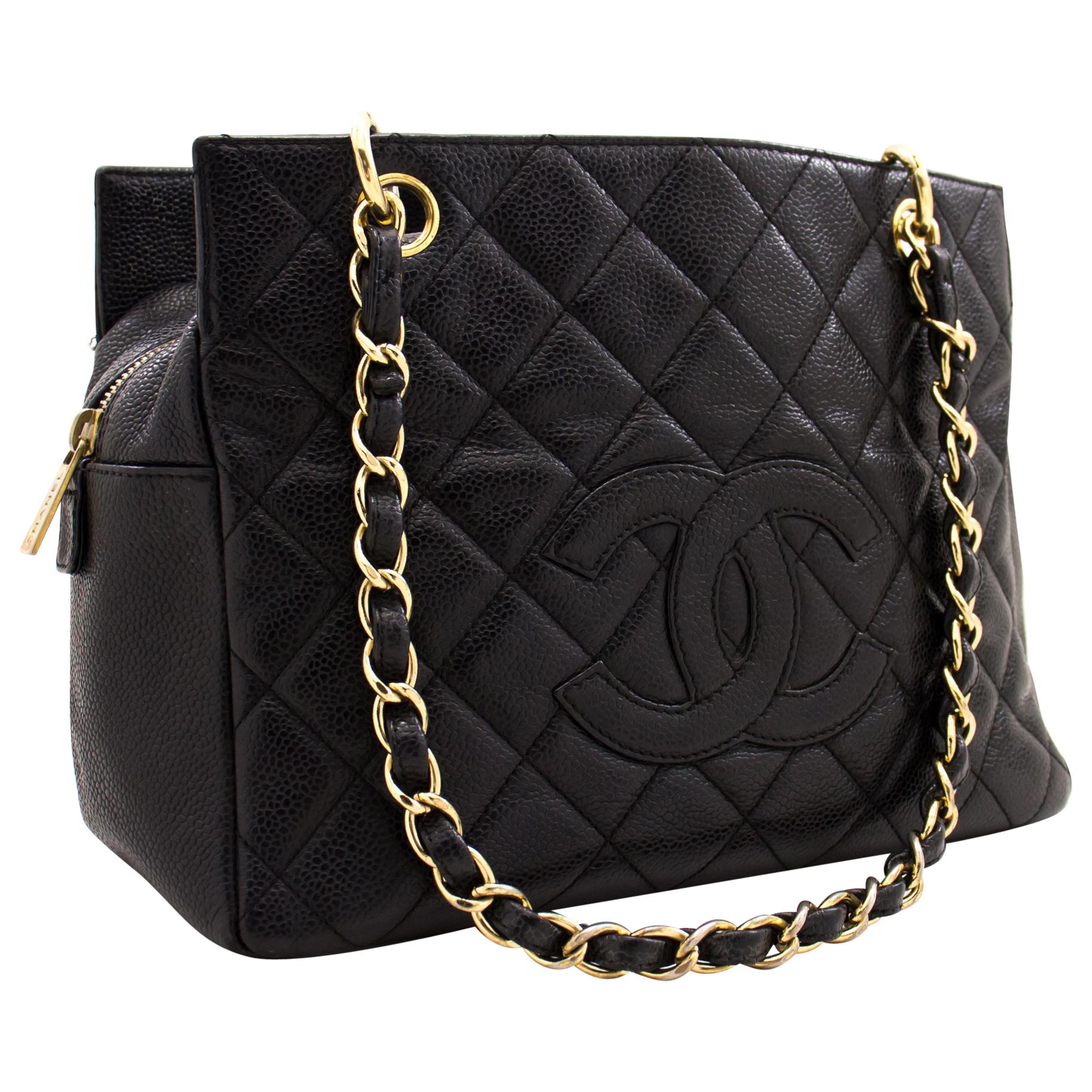 CHANEL Caviar Chain Shoulder Shopping Tote Bag Black Quilted Purse at  1stDibs | chanel caviar tote, chanel quilted tote bag, chanel tote bag