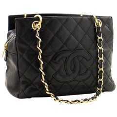 CHANEL Caviar Chain Shoulder Shopping Tote Bag Black Quilted Purse For Sale  at 1stDibs