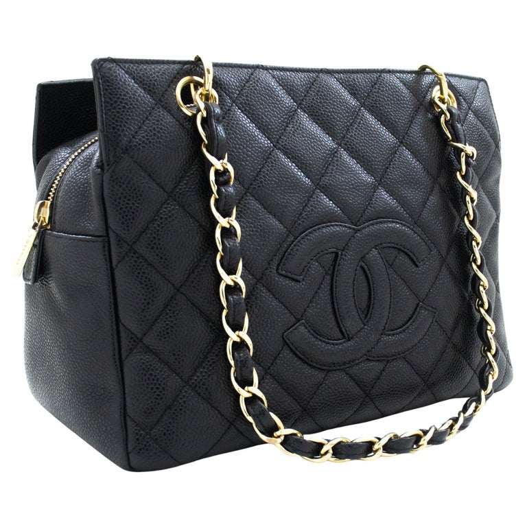 CHANEL Caviar Chain Shoulder Shopping Tote Bag Black Quilted Purse For Sale  at 1stDibs