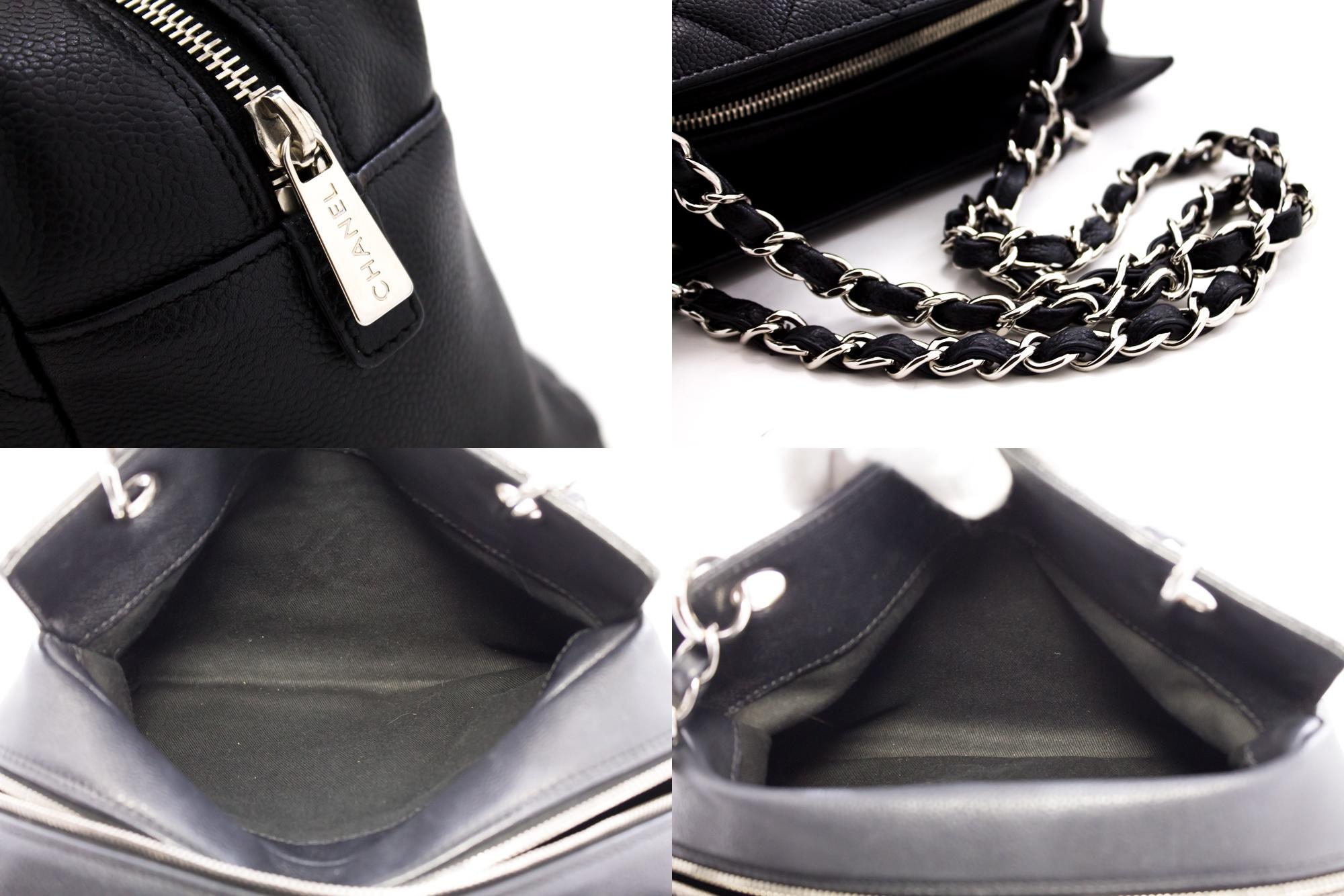 CHANEL Caviar Chain Shoulder Shopping Tote Bag Black Silver Leather 3