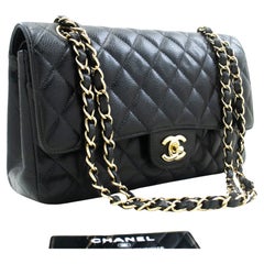 CHANEL Caviar Classic Double Flap 10" Chain Shoulder Bag Black