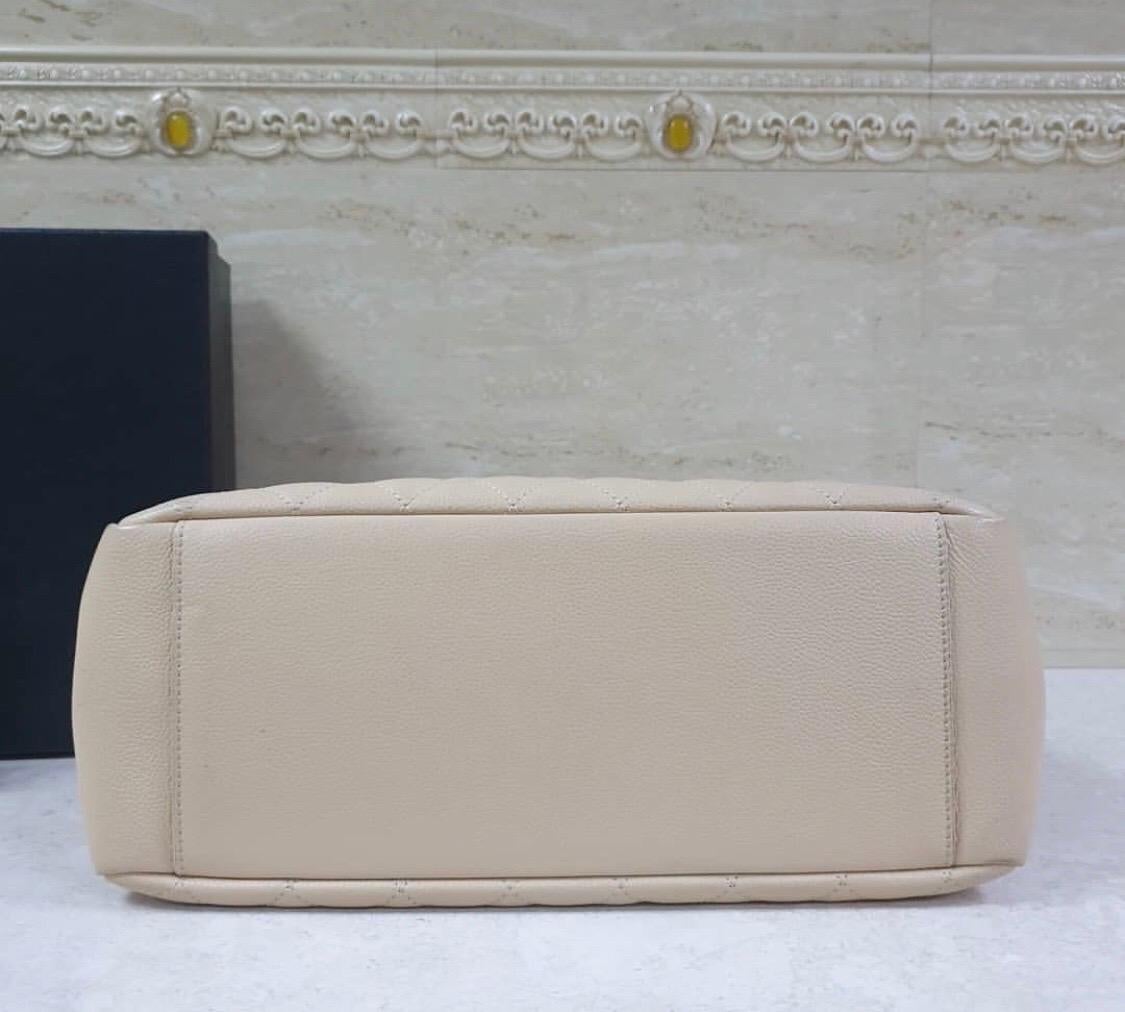 Women's Chanel Caviar Cream Leather Grand Shopping Tote Bag