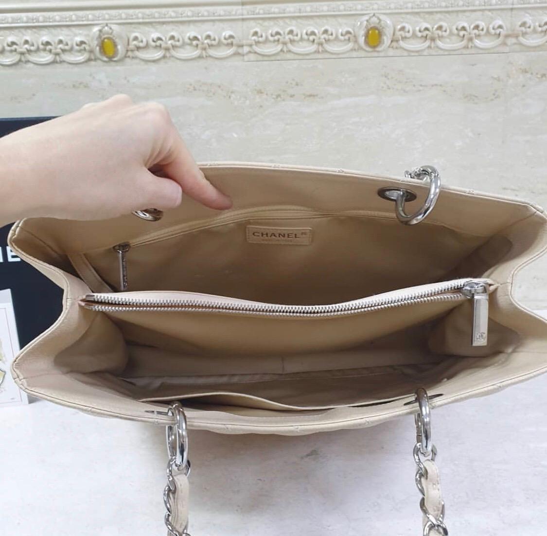Chanel Caviar Cream Leather Grand Shopping Tote Bag 1