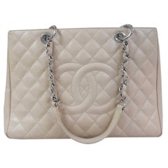 Chanel Caviar Cream Leather Grand Shopping Tote Bag