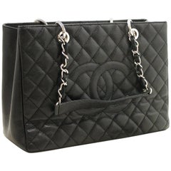 Chanel Caviar GST 13" Grand Shopping Tote Chain Black Shoulder Bag