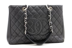 CHANEL Kaviar GST 13" Große Shopping Tote Kette Umhängetasche Schwarz