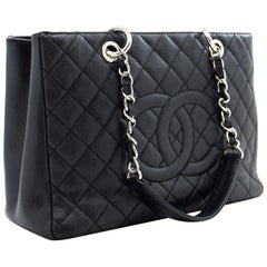 CHANEL Kaviar GST 13" Große Shopping Tote Kette Umhängetasche Schwarz