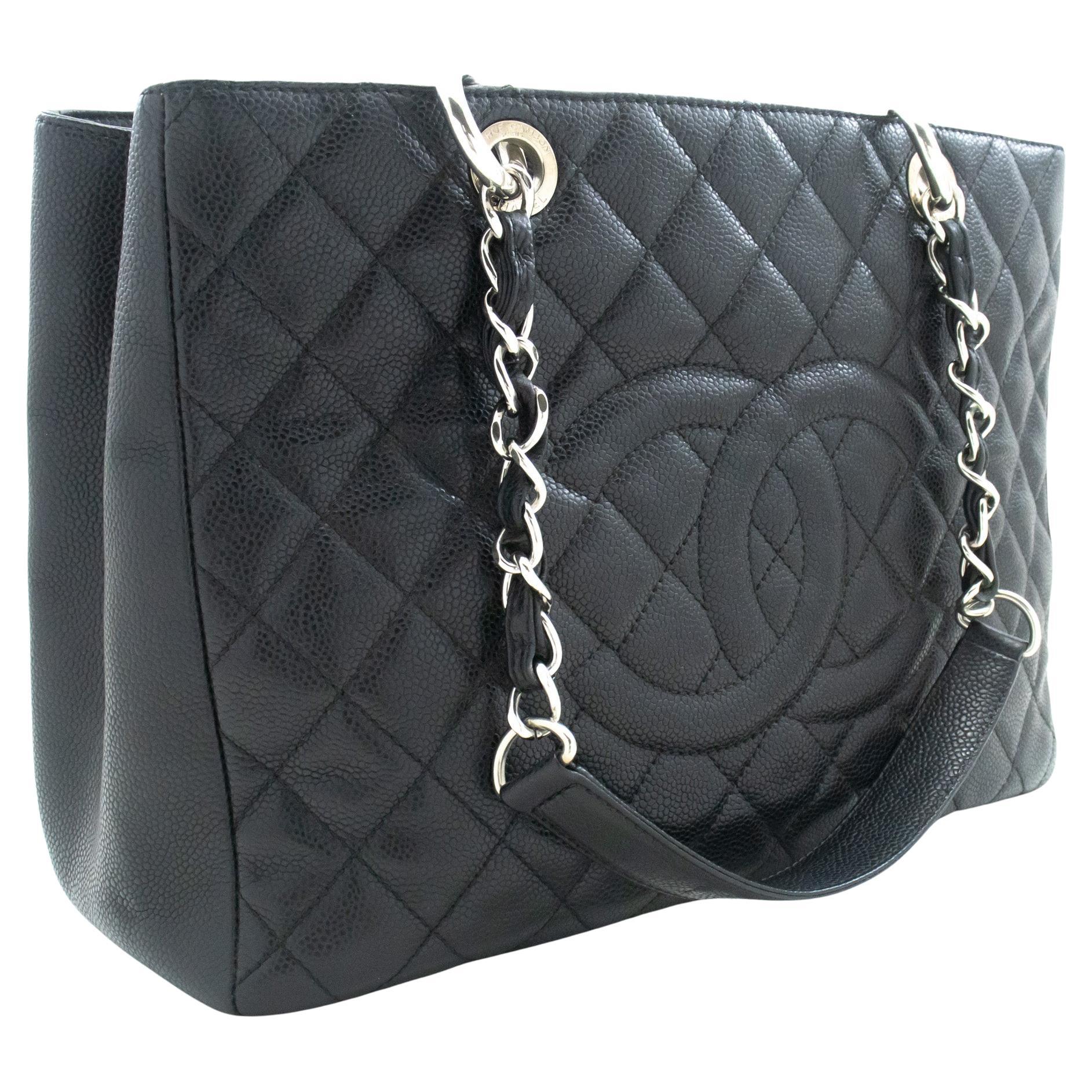 CHANEL Caviar GST 13" Grand Shopping Tote Chain Shoulder Bag Black