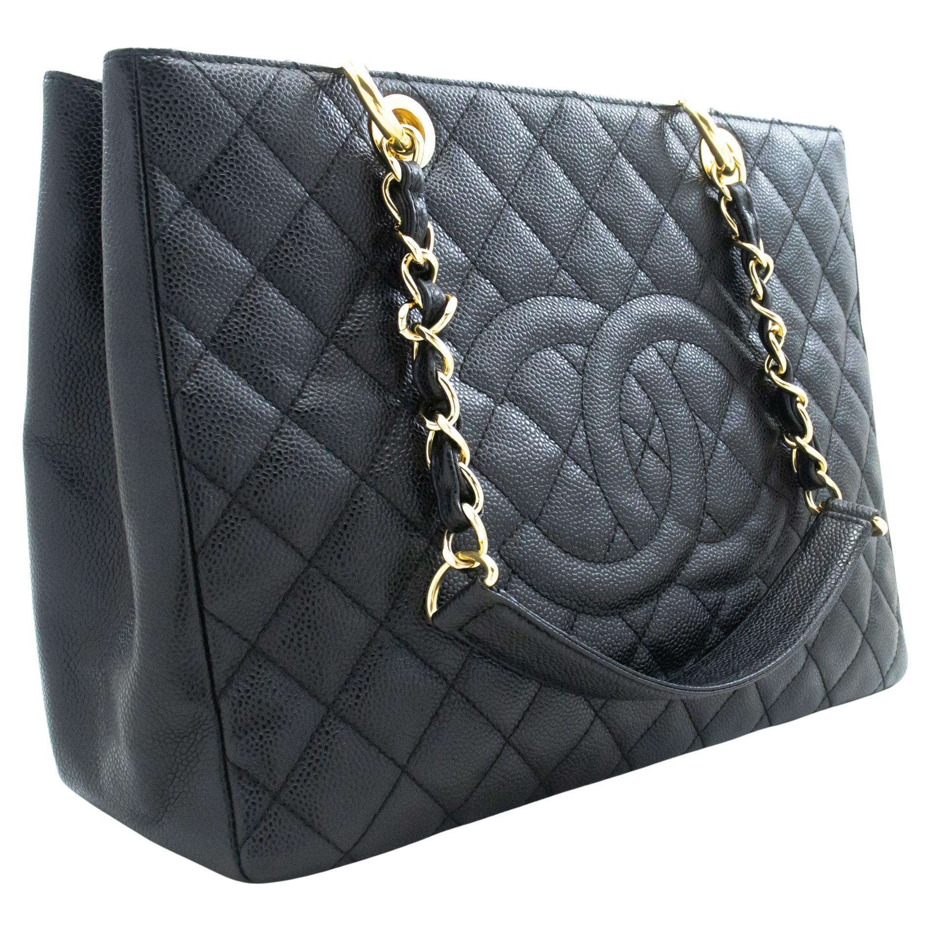 CHANEL Caviar GST 13" Grand Shopping Tote Chain Shoulder Bag Black For Sale