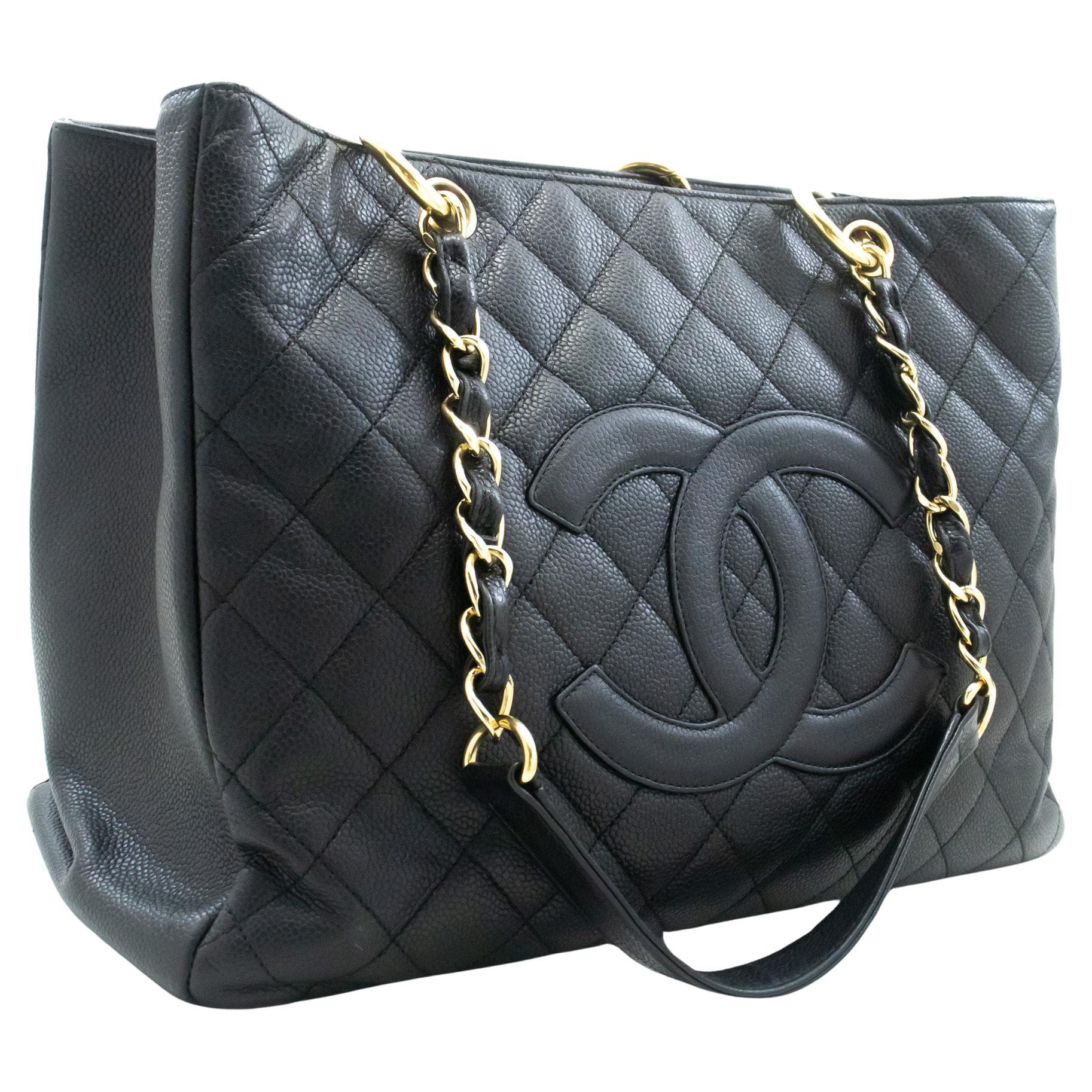 CHANEL Caviar GST 13" Grand Shopping Tote Chain Shoulder Bag Black For Sale