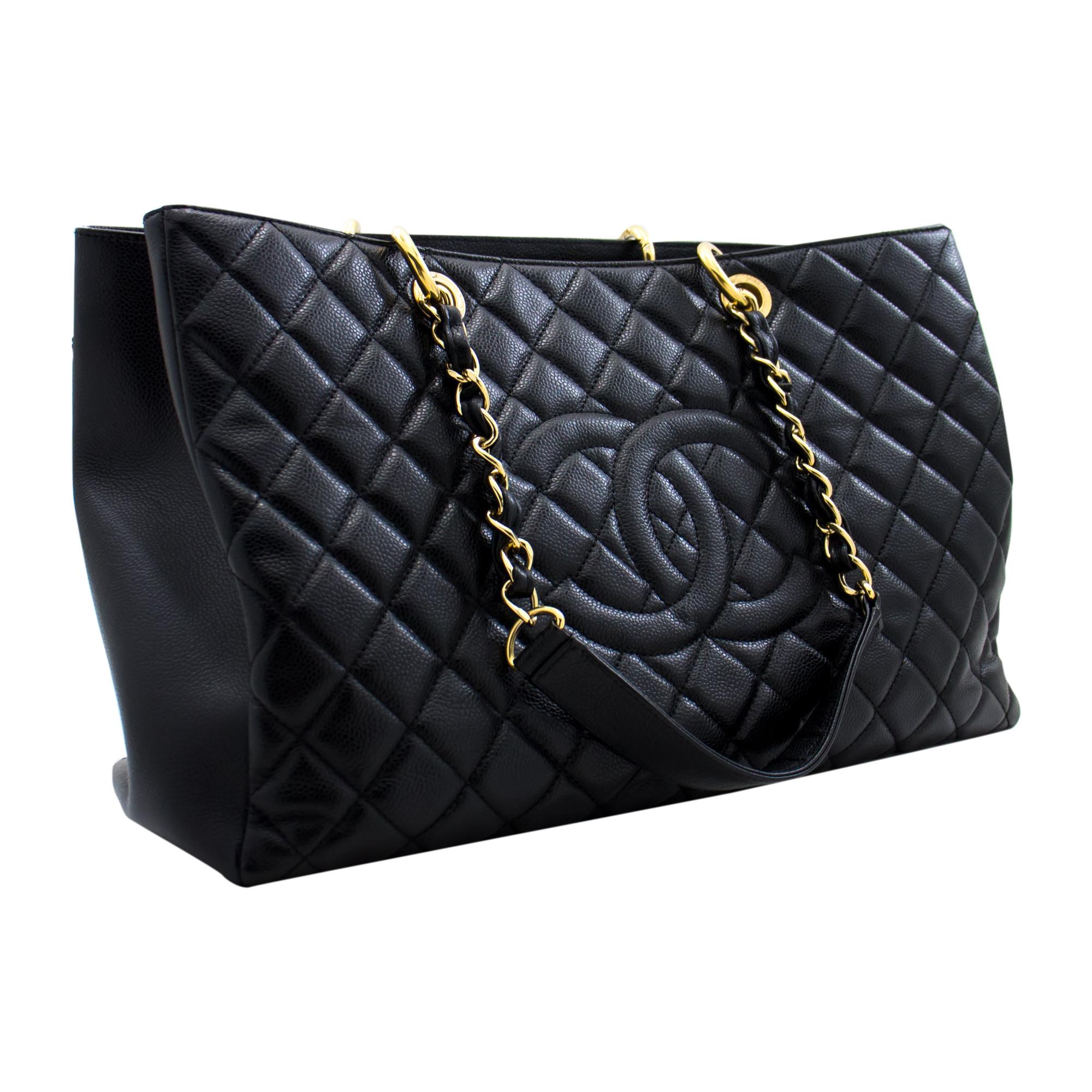 CHANEL Caviar GST Grand Shopping Tote Chain Shoulder Bag Black
