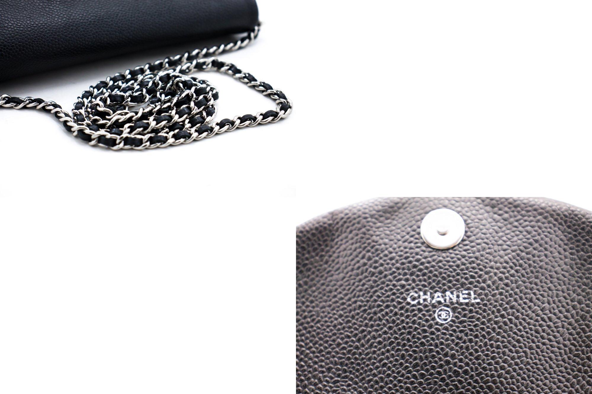 Women's CHANEL Caviar Half Moon WOC Black Wallet On Chain Clutch Shoulder