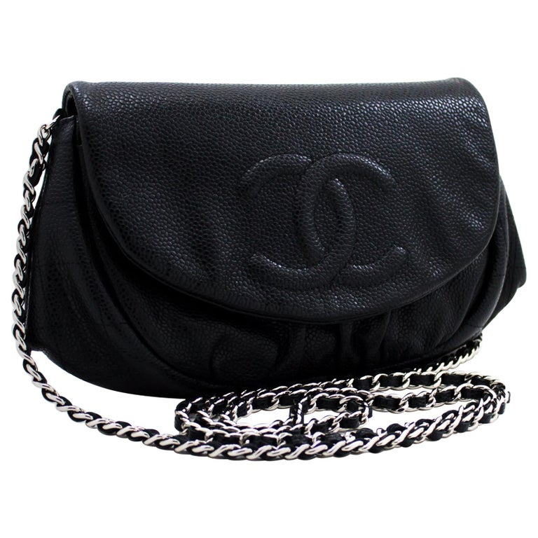 CHANEL Caviar Half Moon WOC Black Wallet On Chain Clutch Shoulder Leather  For Sale at 1stDibs