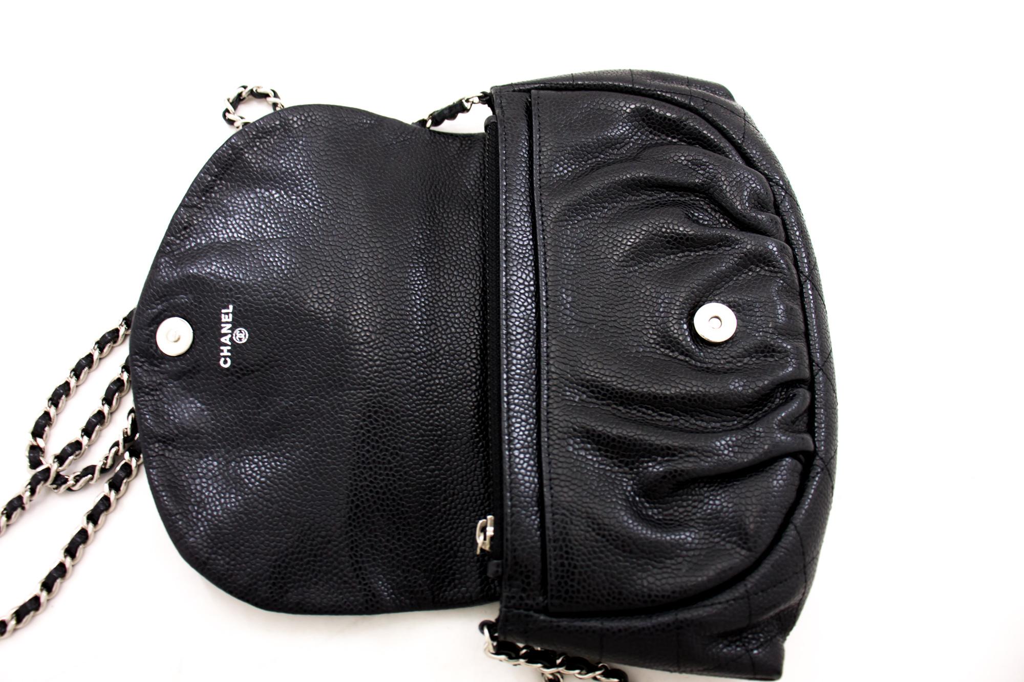 CHANEL Caviar Half Moon WOC Black Wallet On Chain Shoulder Bag 2