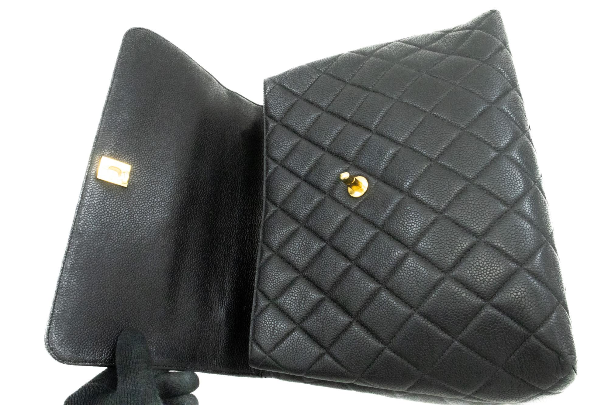 CHANEL Caviar Handbag Top Handle Bag Kelly Black Flap Leather Gold 6