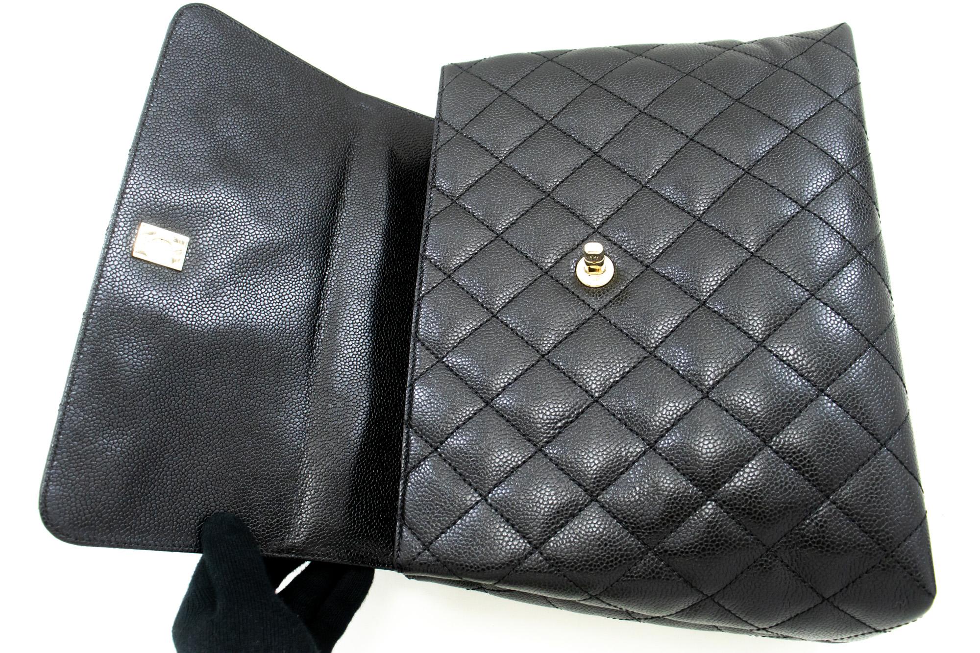 CHANEL Caviar Sac à main Top Handle Bag Kelly Black Flap Leather Gold en vente 6
