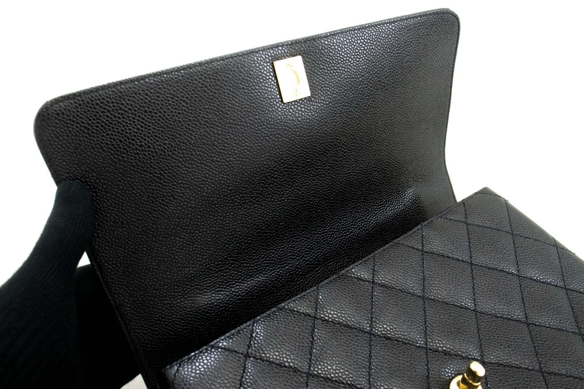 CHANEL Caviar Handbag Top Handle Bag Kelly Black Flap Leather Gold For Sale 6