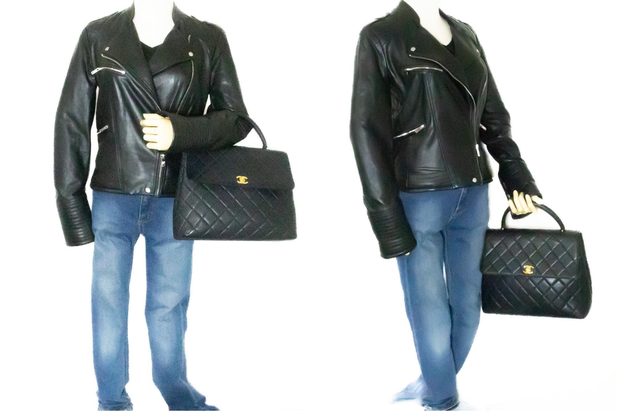 CHANEL Caviar Handbag Top Handle Bag Kelly Black Flap Leather Gold 7