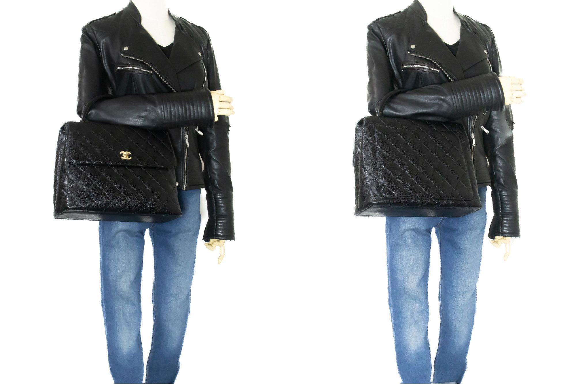 CHANEL Caviar Handbag Top Handle Bag Kelly Black Flap Leather Gold For Sale 7