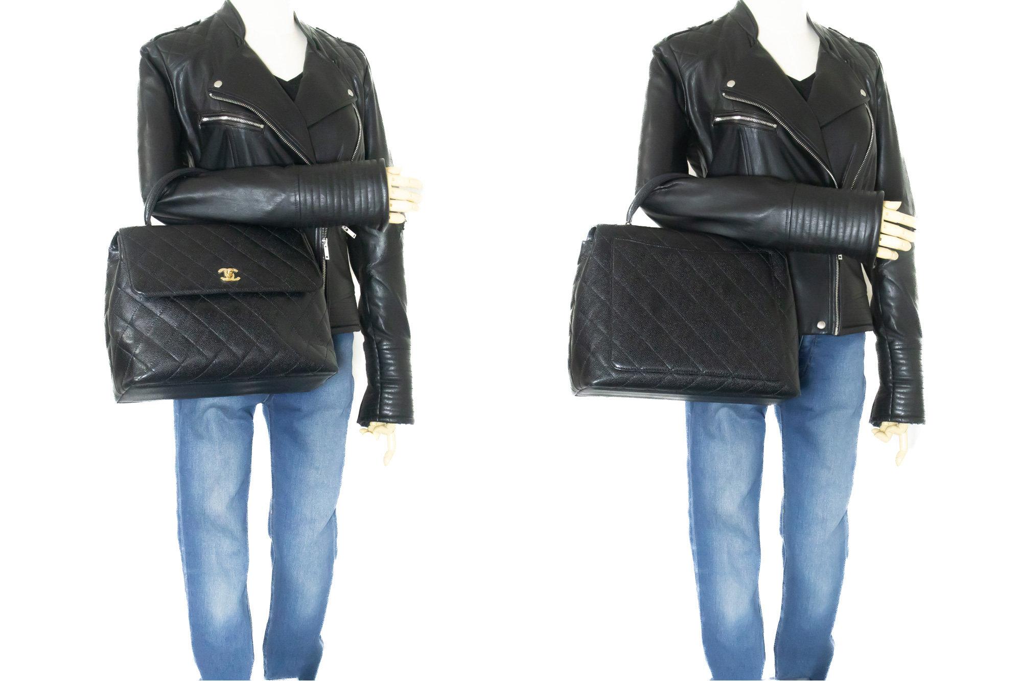 CHANEL Caviar Handbag Top Handle Bag Kelly Black Flap Leather Gold 7