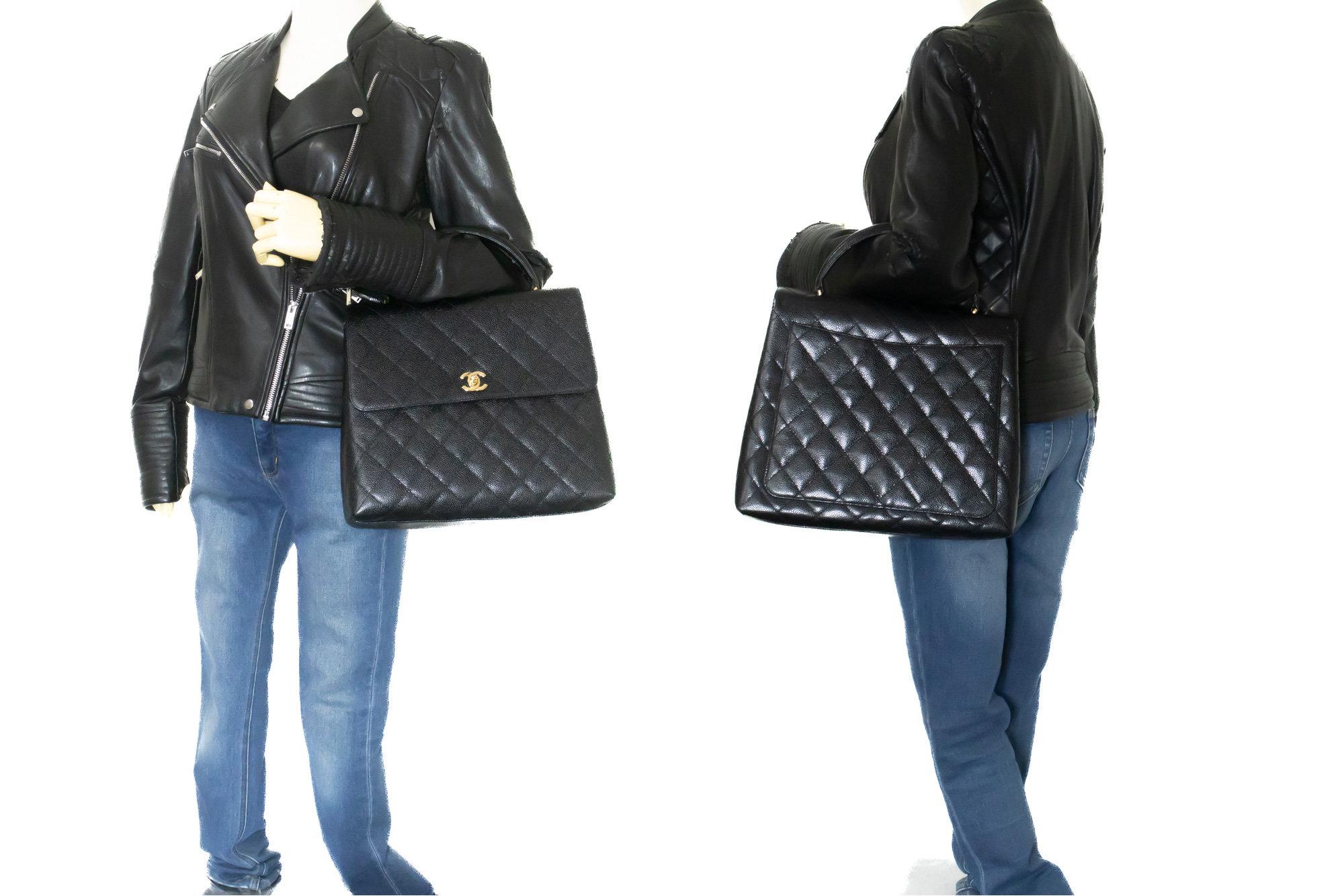 CHANEL Caviar Handbag Top Handle Bag Kelly Black Flap Leather Gold For Sale 7