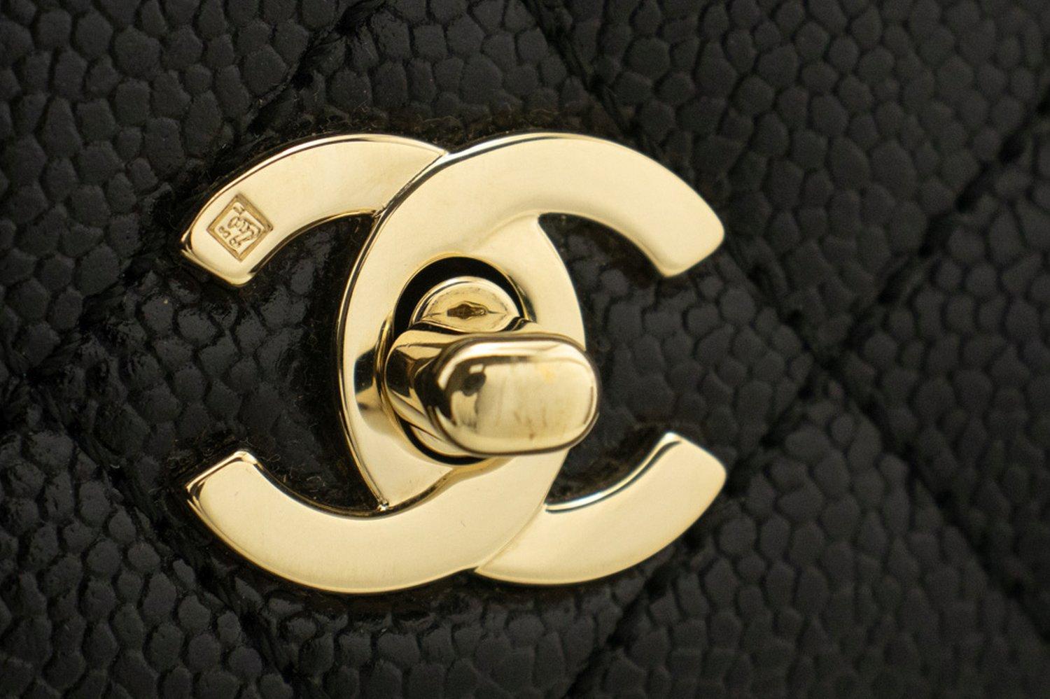 CHANEL Caviar Sac à main Top Handle Bag Kelly Black Flap Leather Gold en vente 8