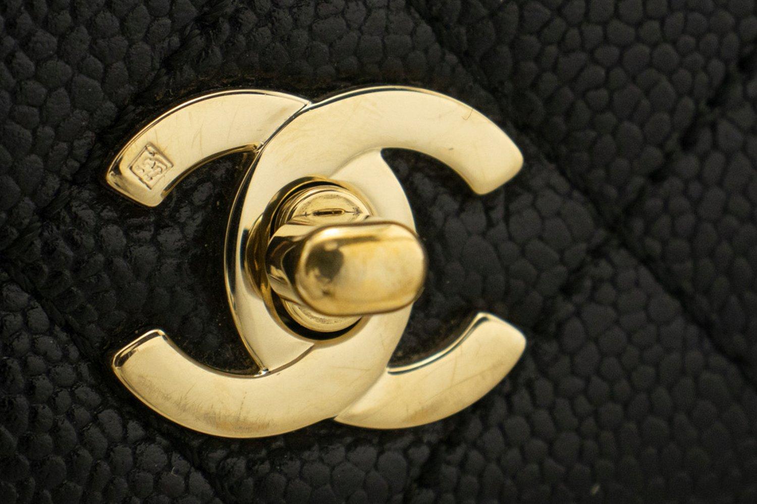 CHANEL Caviar Handbag Top Handle Bag Kelly Black Flap Leather Gold 8