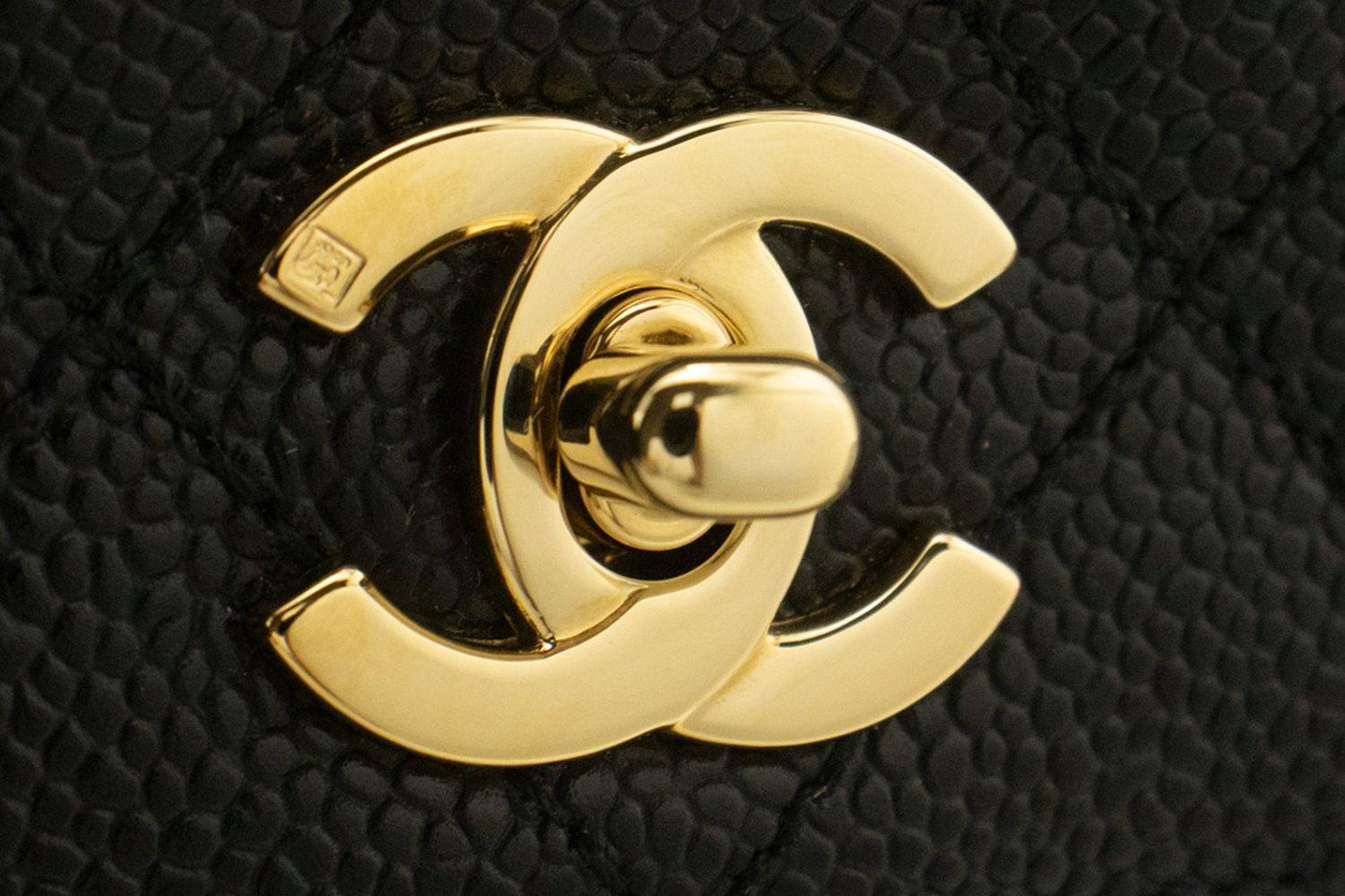 CHANEL Caviar Handbag Top Handle Bag Kelly Black Flap Leather Gold For Sale 8