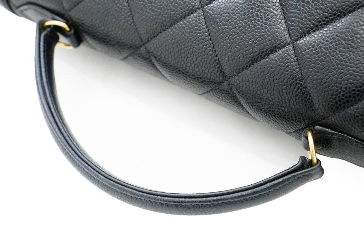 CHANEL Caviar Handbag Top Handle Bag Kelly Black Flap Leather Gold 9