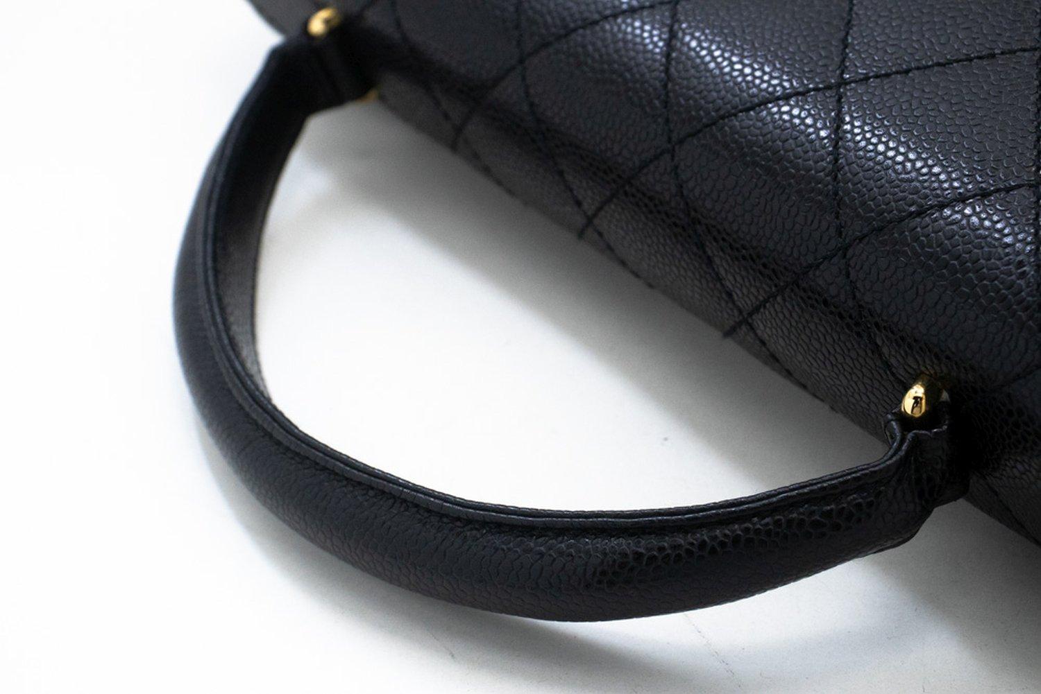 CHANEL Caviar Handbag Top Handle Bag Kelly Black Flap Leather Gold For Sale 9