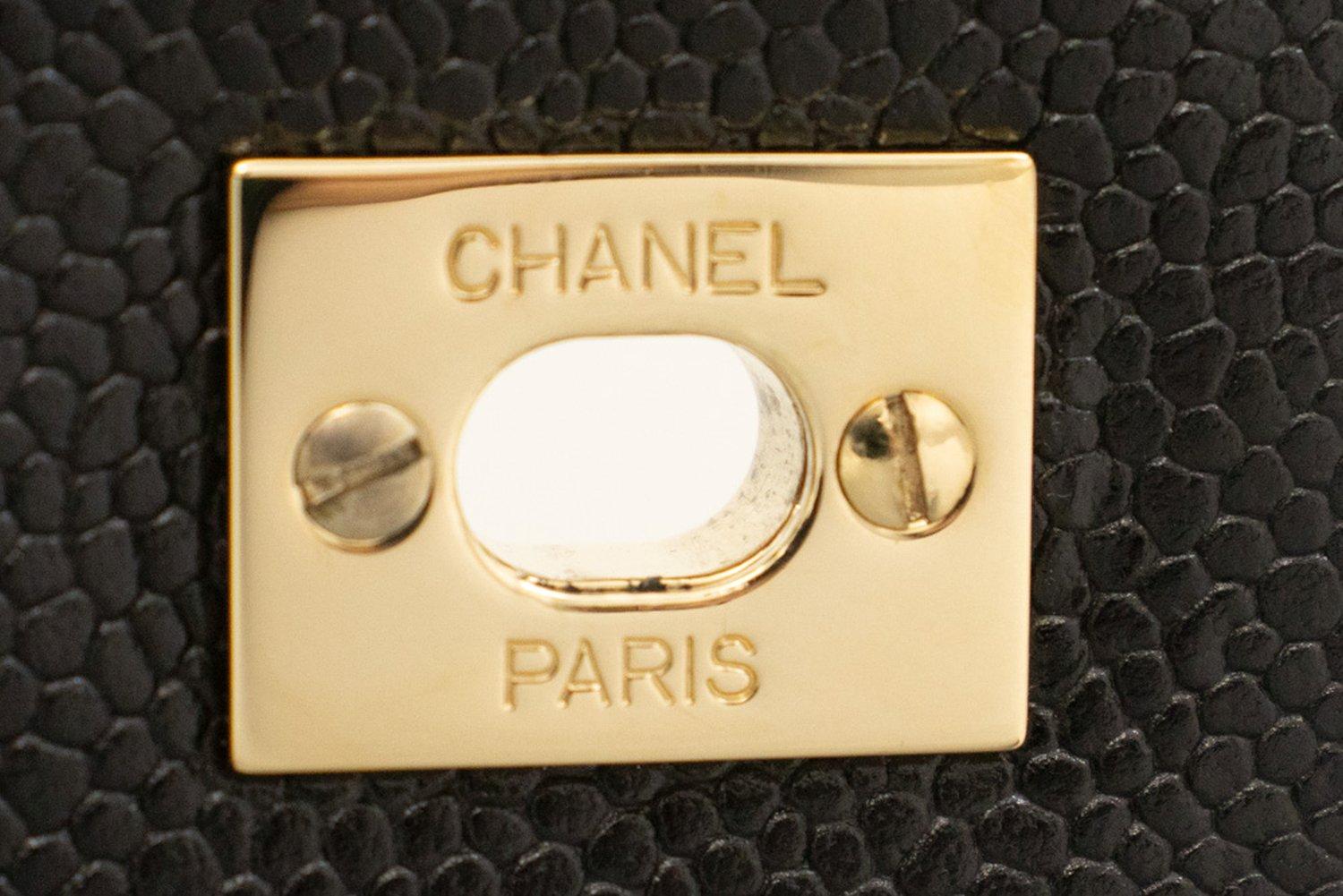CHANEL Caviar Handbag Top Handle Bag Kelly Black Flap Leather Gold For Sale 10