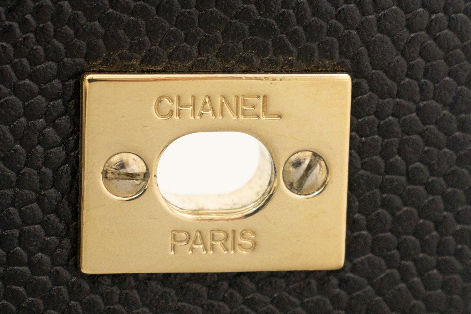 CHANEL Caviar Handbag Top Handle Bag Kelly Black Flap Leather Gold 10