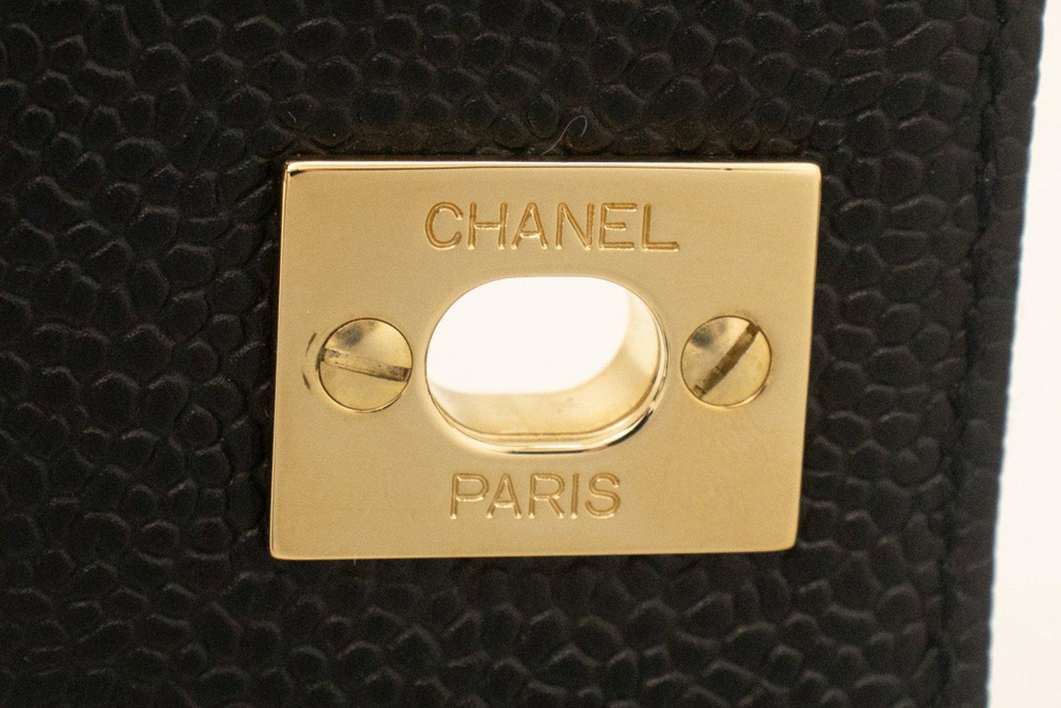 CHANEL Caviar Handbag Top Handle Bag Kelly Black Flap Leather Gold For Sale 10