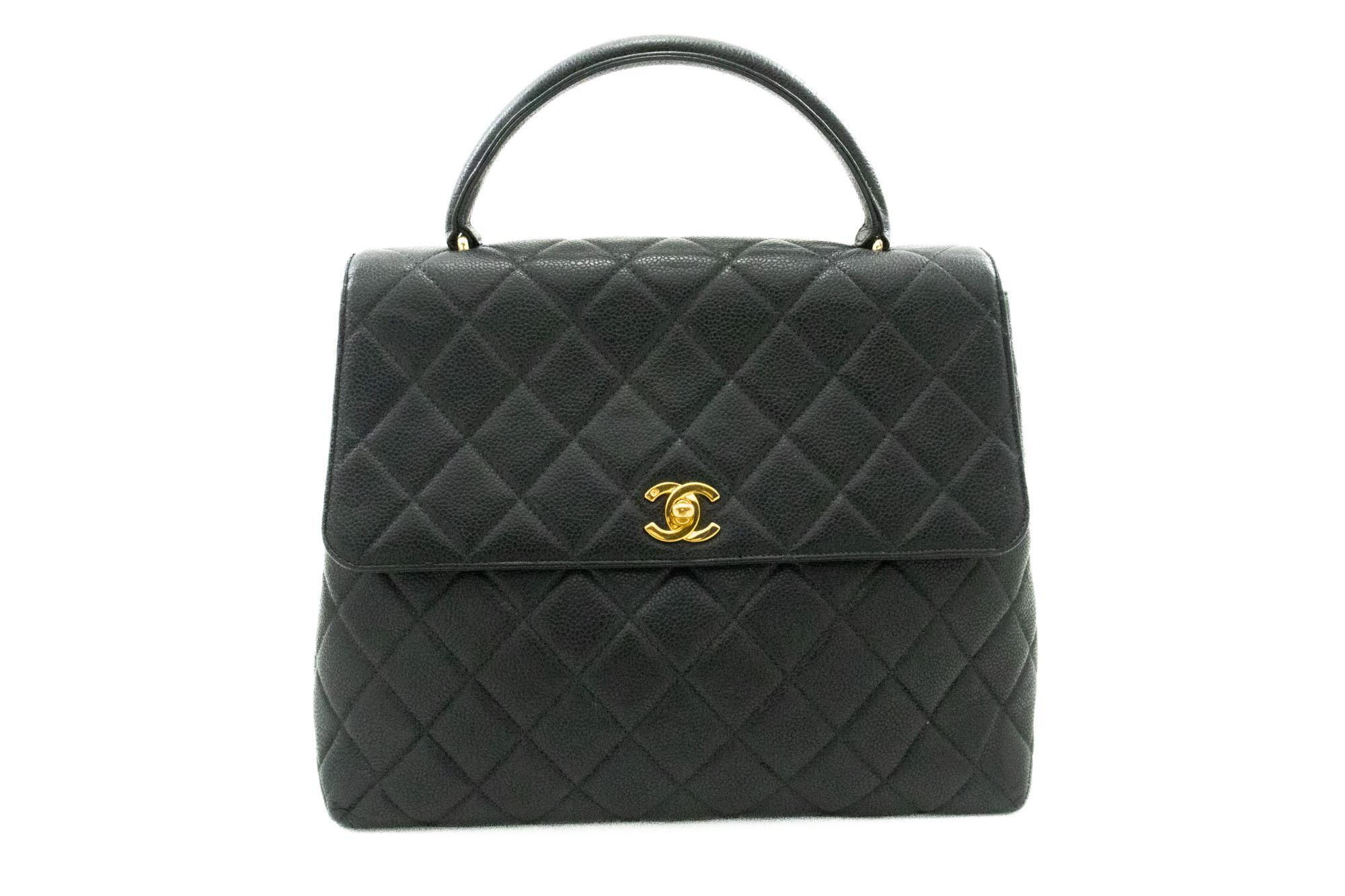 An authentic CHANEL Caviar Handbag Top Handle Bag Kelly Black Flap Leather Gold. The color is Black. The outside material is Leather. The pattern is Solid. This item is Vintage / Classic. The year of manufacture would be 1996-1997.
Conditions &
