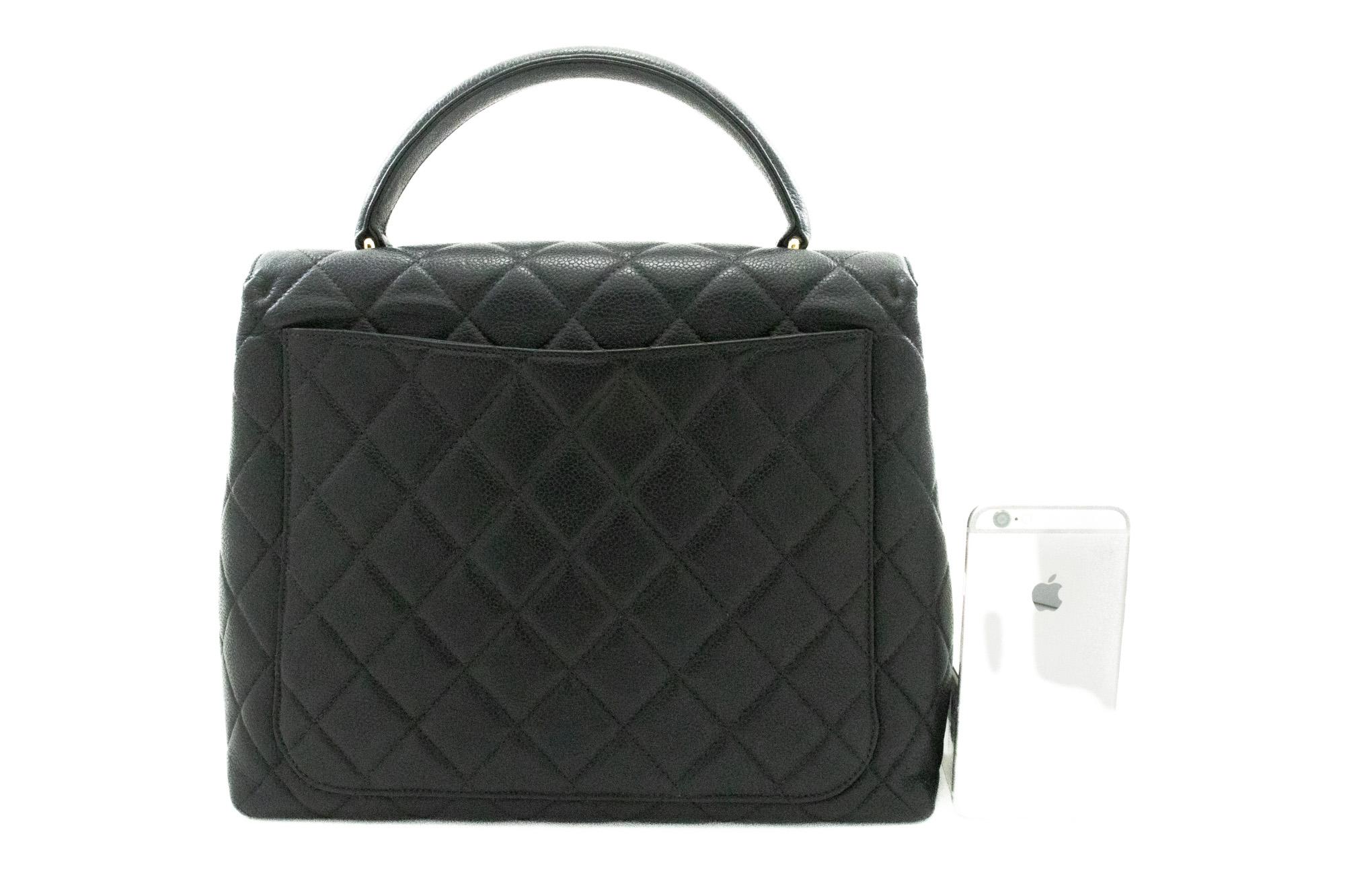 CHANEL Caviar Handbag Top Handle Bag Kelly Black Flap Leather Gold In Good Condition In Takamatsu-shi, JP