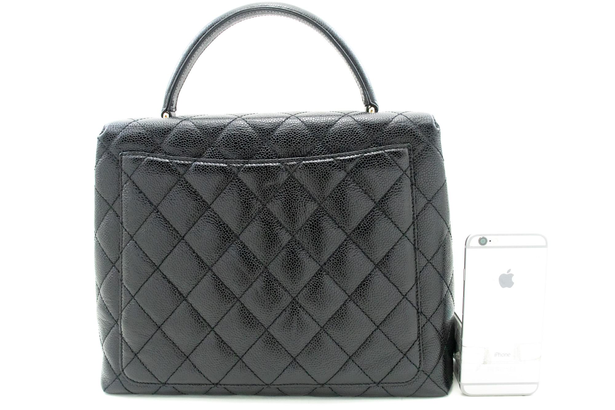 CHANEL Caviar Handbag Top Handle Bag Kelly Black Flap Leather Gold In Good Condition For Sale In Takamatsu-shi, JP