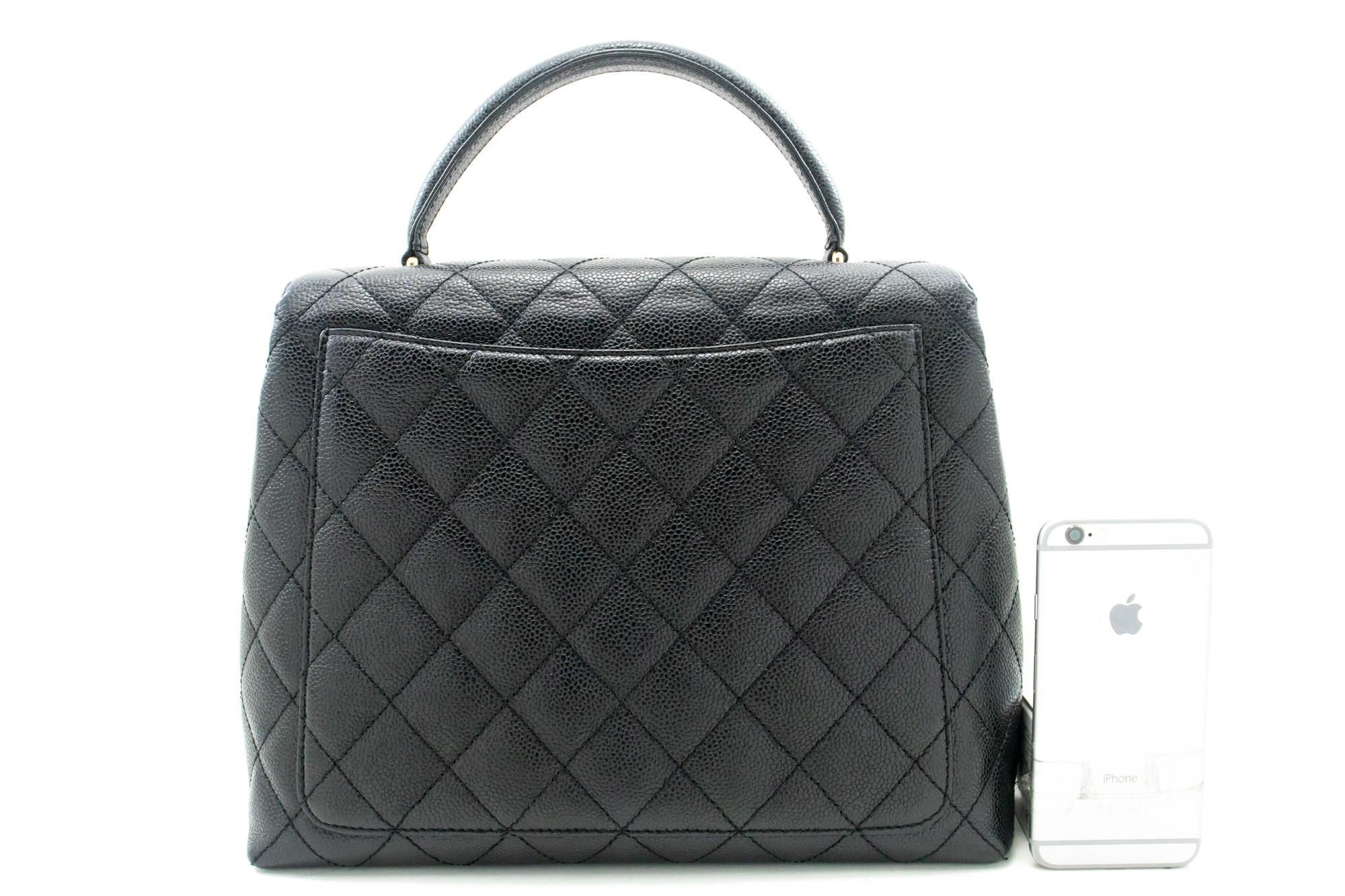 CHANEL Caviar Handbag Top Handle Bag Kelly Black Flap Leather Gold In Good Condition In Takamatsu-shi, JP