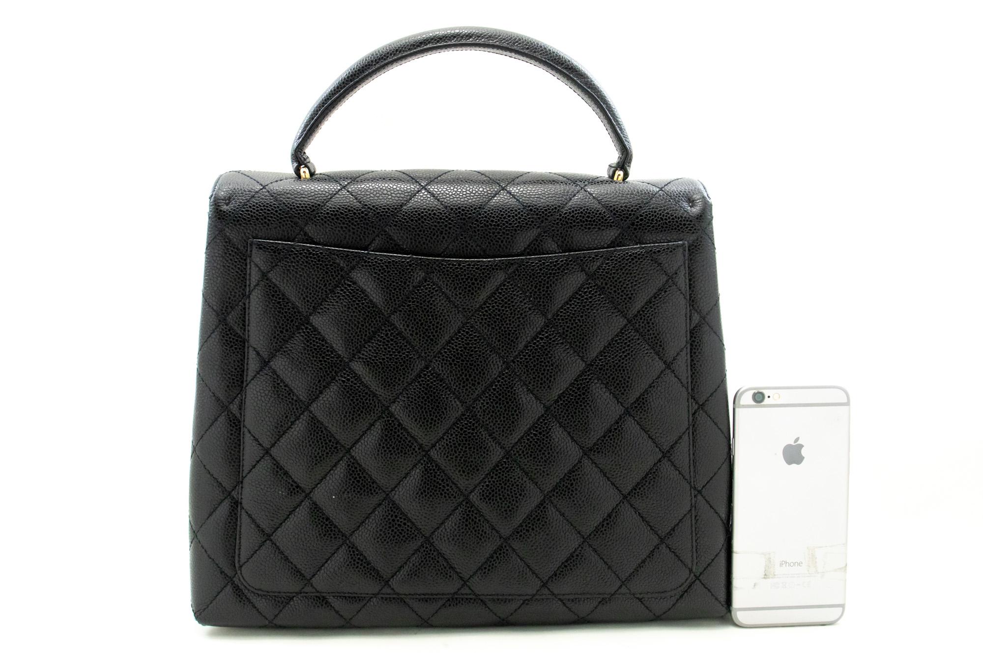CHANEL Caviar Handbag Top Handle Bag Kelly Black Flap Leather Gold In Good Condition For Sale In Takamatsu-shi, JP