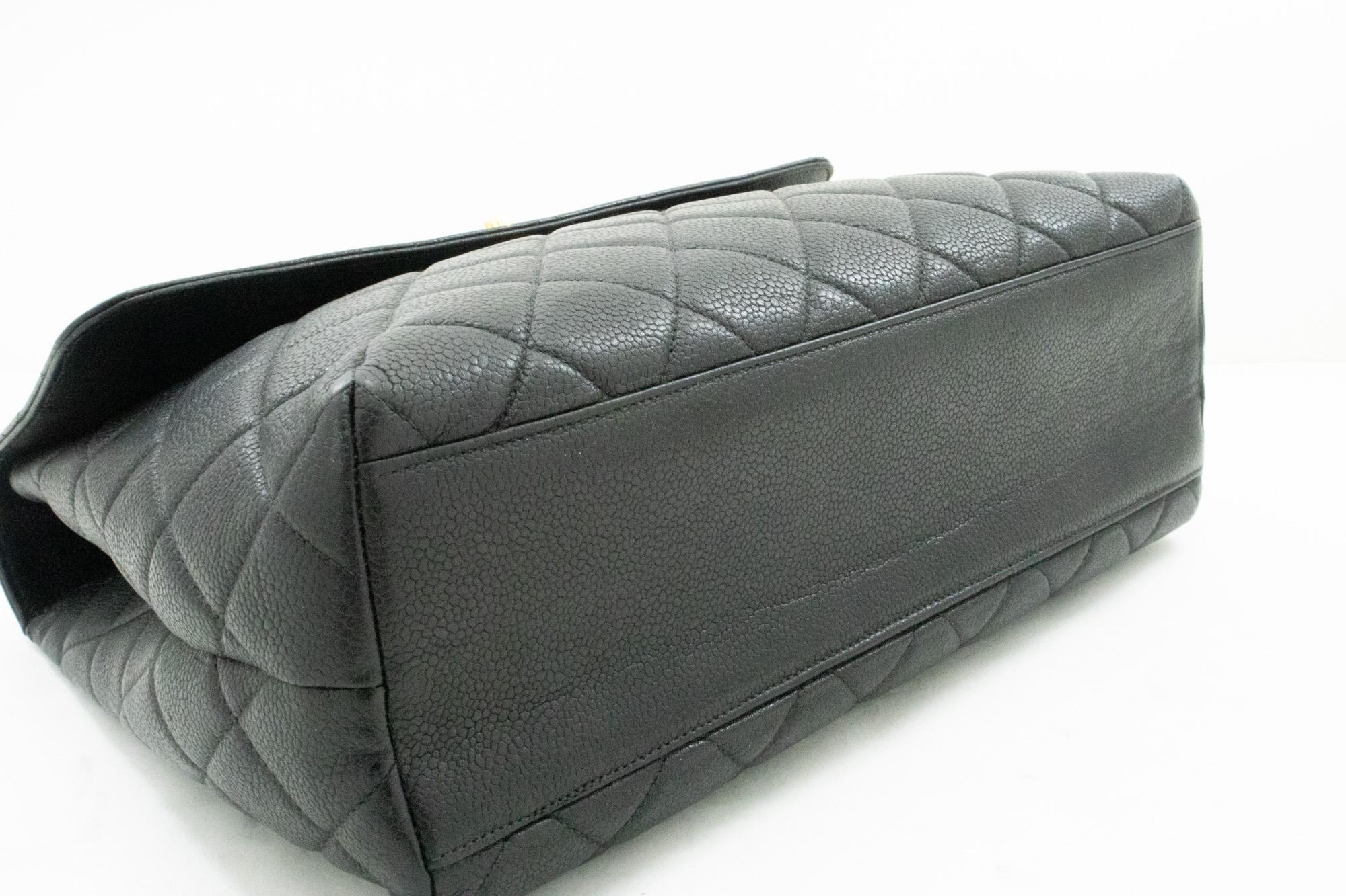 Women's CHANEL Caviar Handbag Top Handle Bag Kelly Black Flap Leather Gold